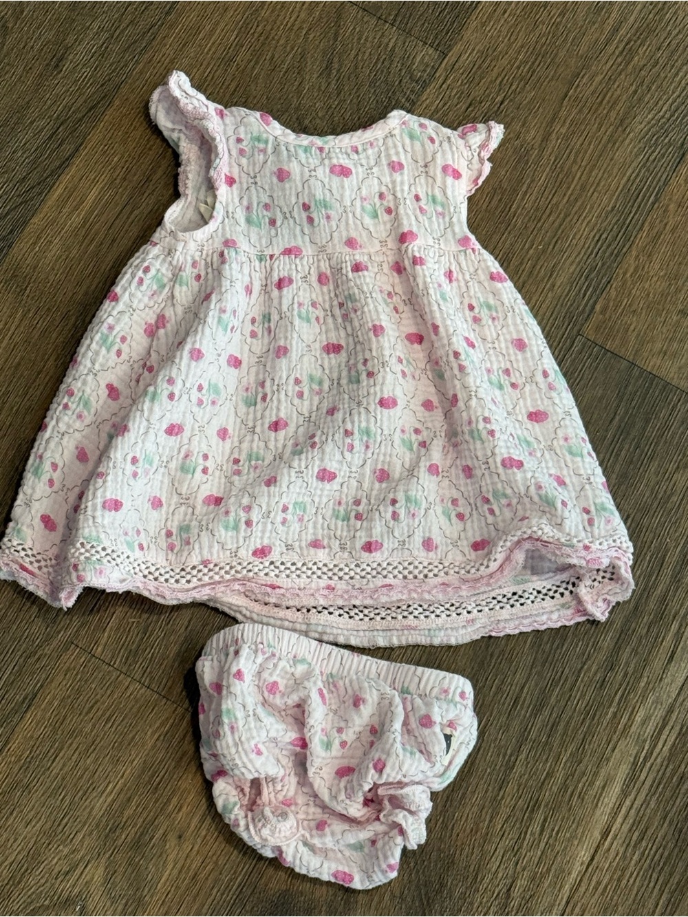 Rabbit Bear- Pink Strawberry Dress- 0-3 months